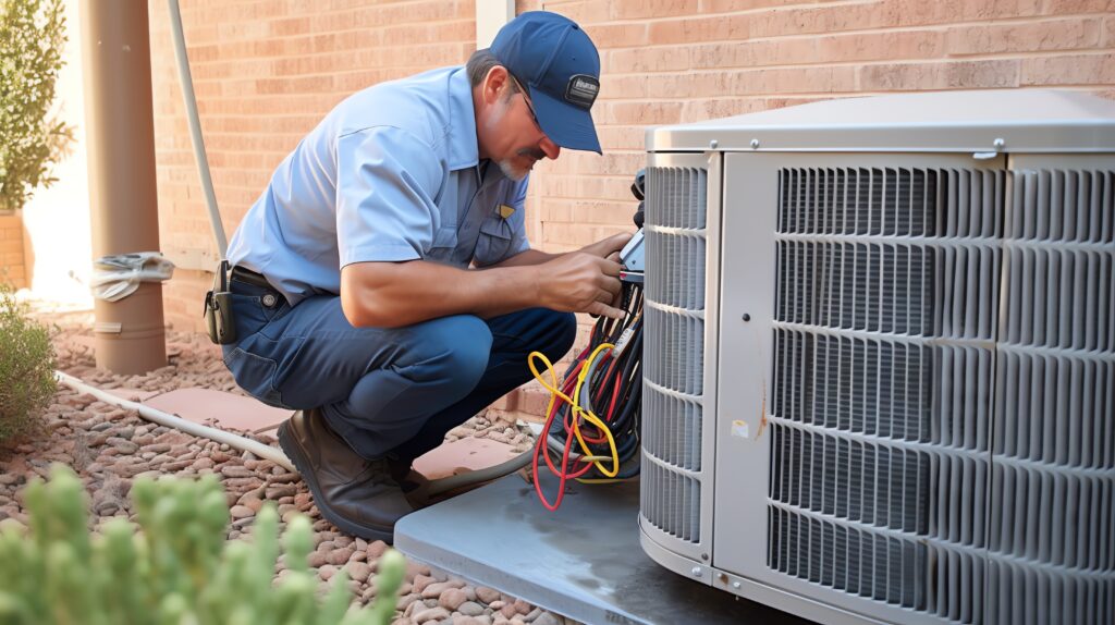 HVAC Worker Performing Heat Pump Maintenance